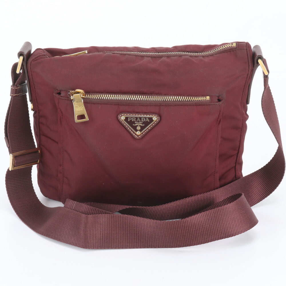 Prada Tessuto Nylon Triangle Logo Leather Shoulder Bag Crossbody for Women
